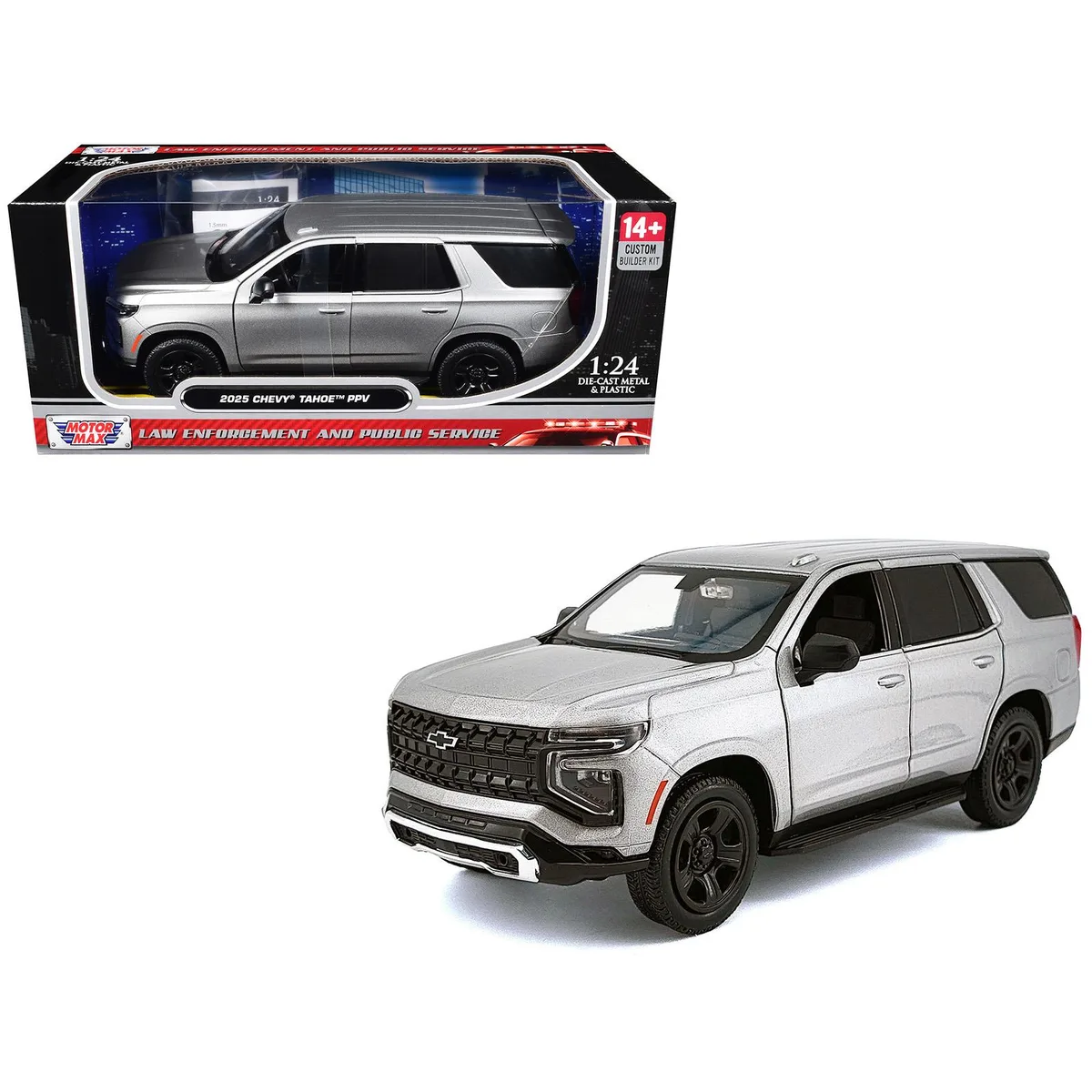 MOTORMAX MOTORMAX 2025 Chevrolet Tahoe PPV Silver Metallic Custom Builder's Kit 1/24 Diecast Model Car — product photo