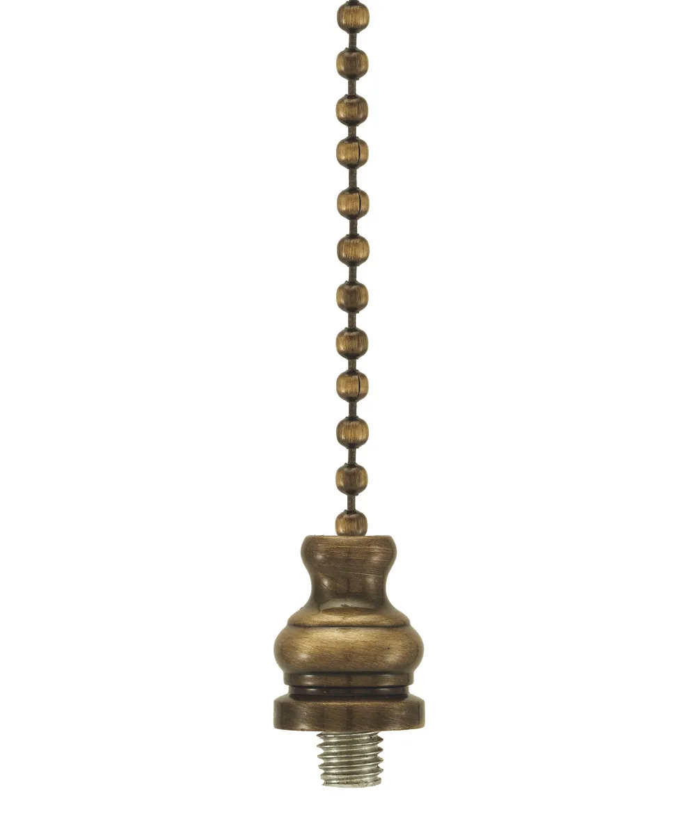 Small antique brass ceiling fan pull with threaded top