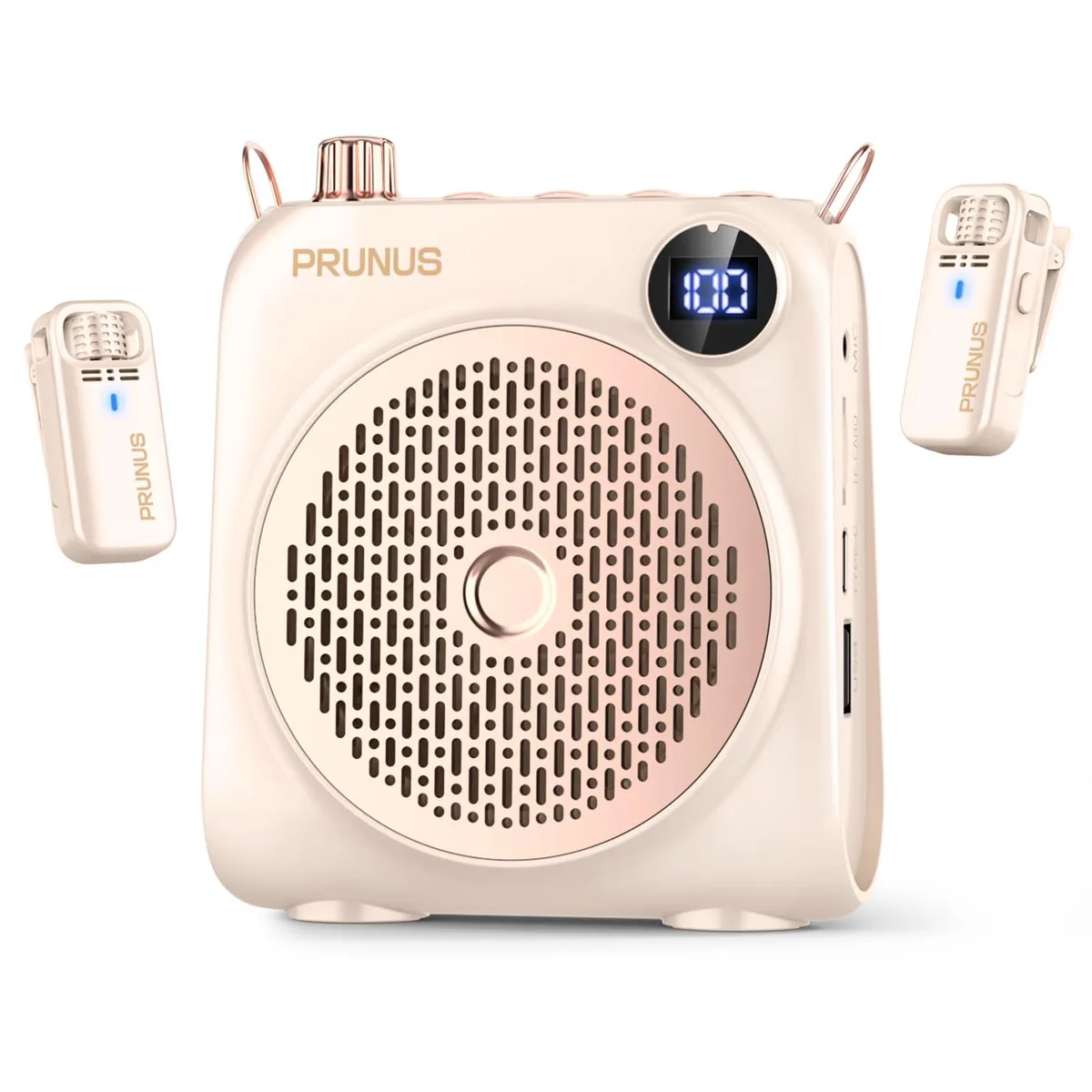 PRUNUS A15 Voice Amplifier with 2 Magnetic Wireless Lavalier Mics — product photo