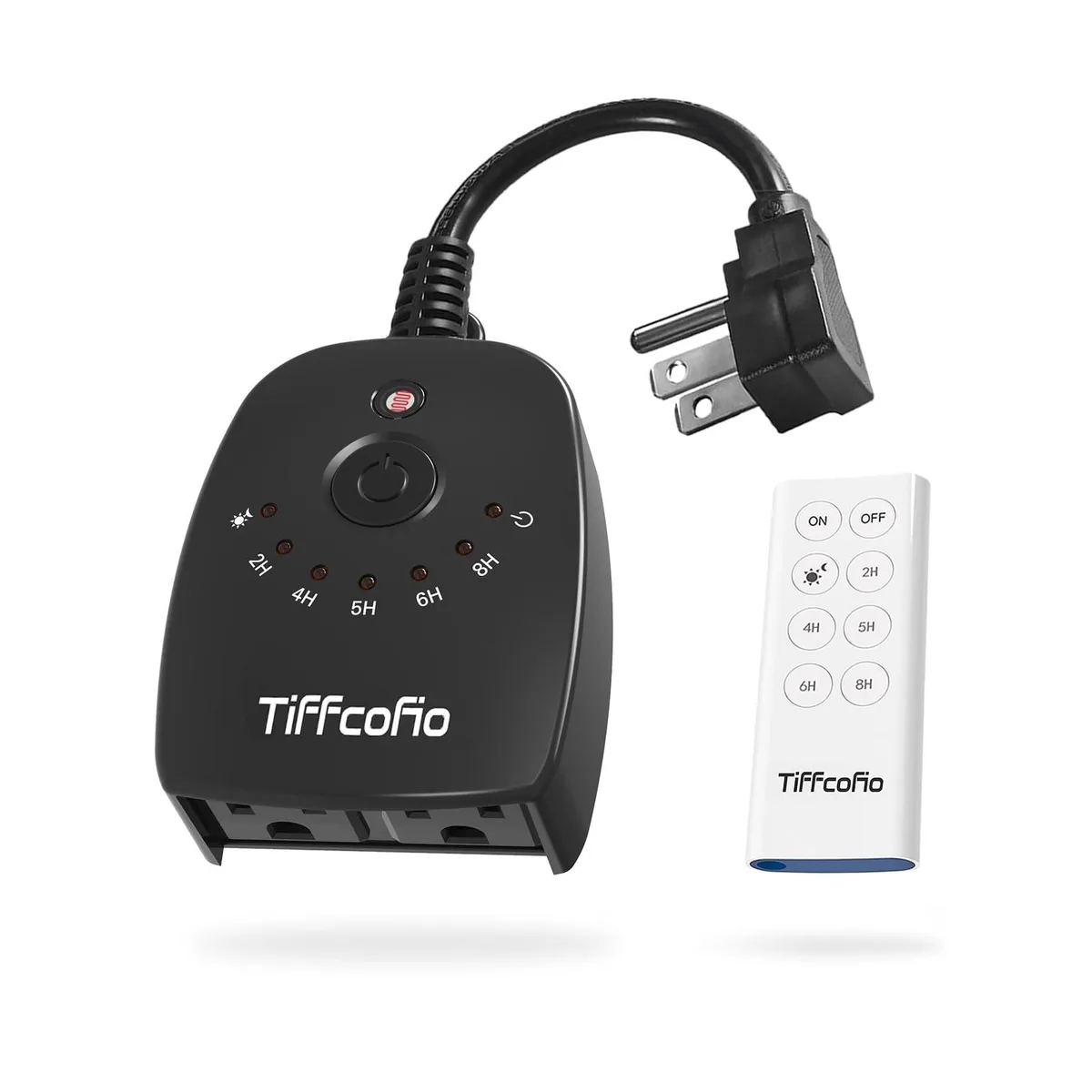 Weatherproof outdoor timer with two grounded outlets and handheld remote control