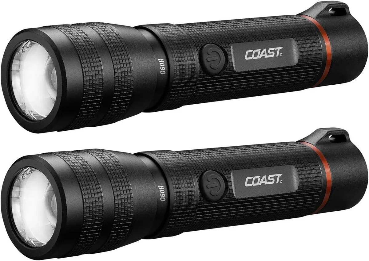 Two black rechargeable LED flashlights side by side