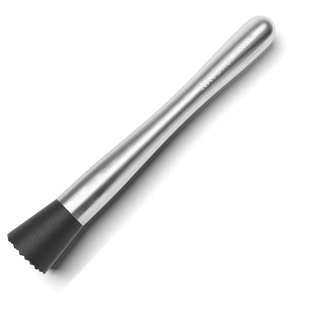 Seven-piece stainless steel bar tool set with black nylon muddler head
