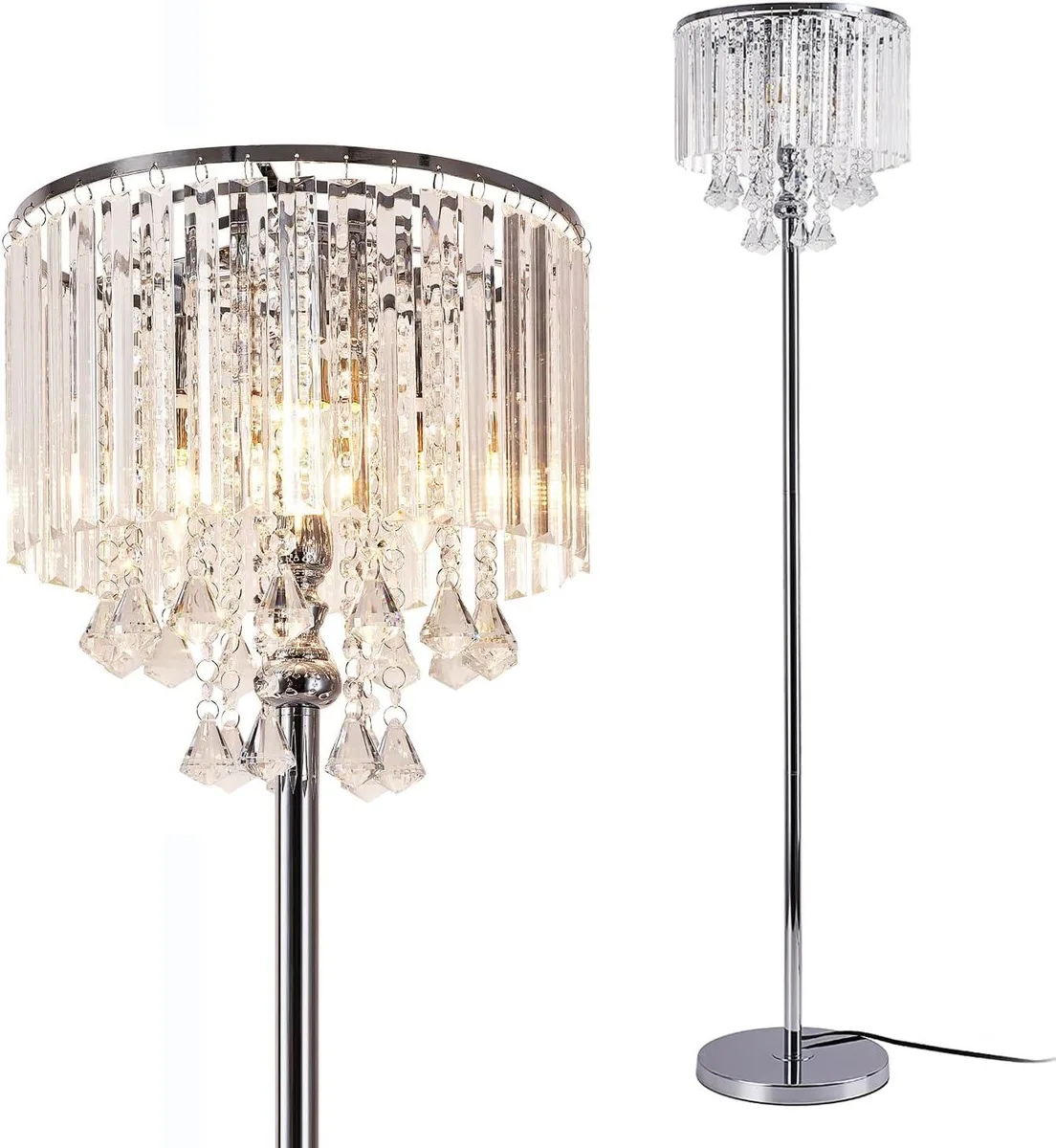 TUKO TUKO Crystal Floor Lamp Chrome 3-Light E12 Foot Switch — product photo