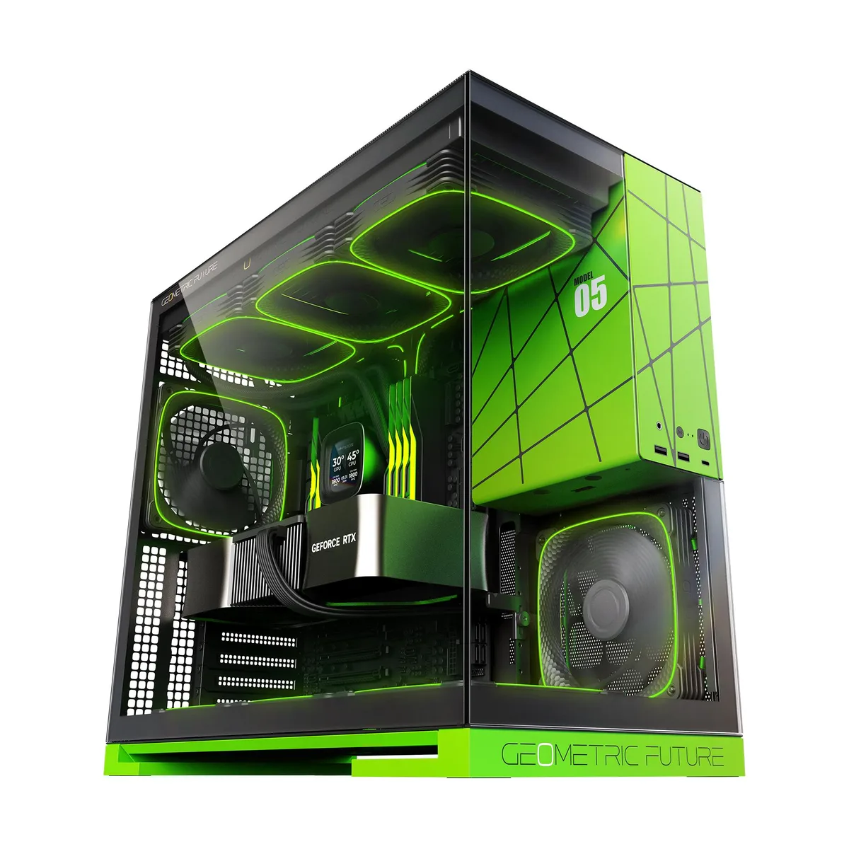 Geometric Future Geometric Future M5 Tempered Glass Mid Tower Black/Green PC Case GEO-M5F-BNY — product photo