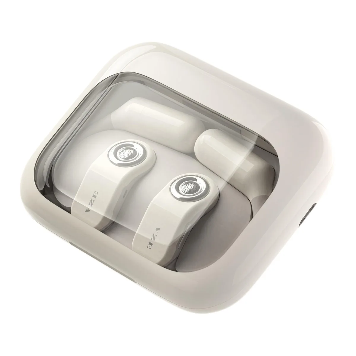 White open-ear Bluetooth headset with ear-hook design