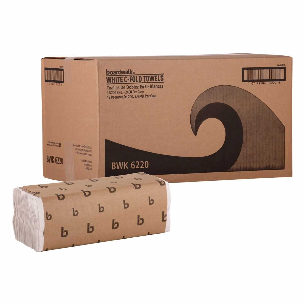Boardwalk BWK6220 C-Fold Paper Hand Towels 1-Ply 11.44 x 10 200 Sheets 12 Packs — product photo
