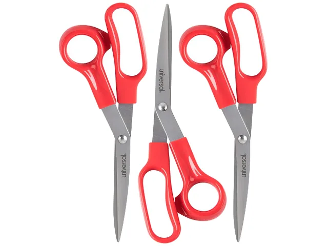 Universal Universal UNV92019 Stainless Steel Scissors 7.75" 3" Cut Red Offset 3 Pack — product photo