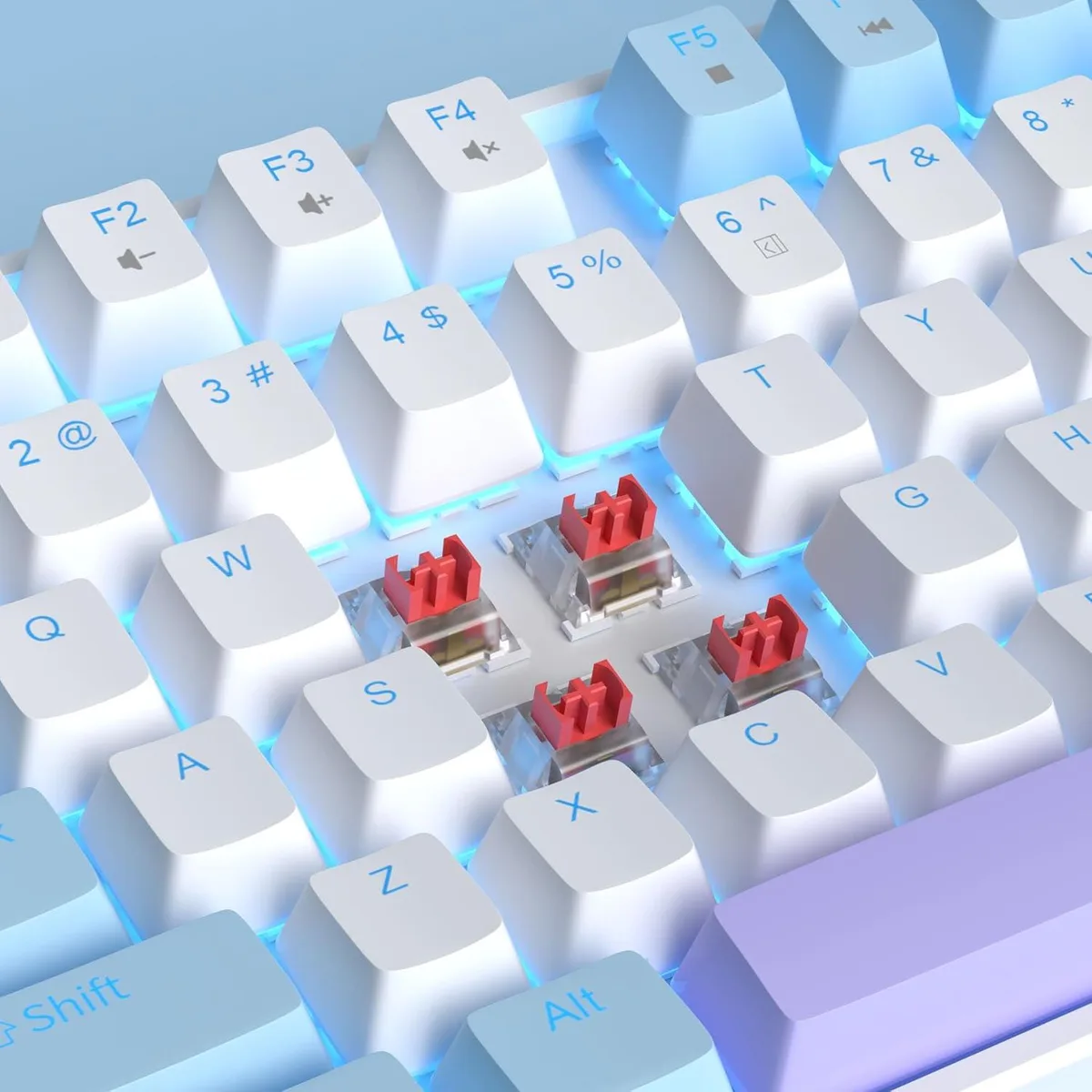 FANTEC FANTEC 75% Mechanical Gaming Keyboard Red Switch Blue LED 87 Keys White/Blue — product photo