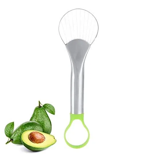 Stainless steel avocado slicer with nylon handle, 24.5 cm long, multi-coloured, hanging hole at end
