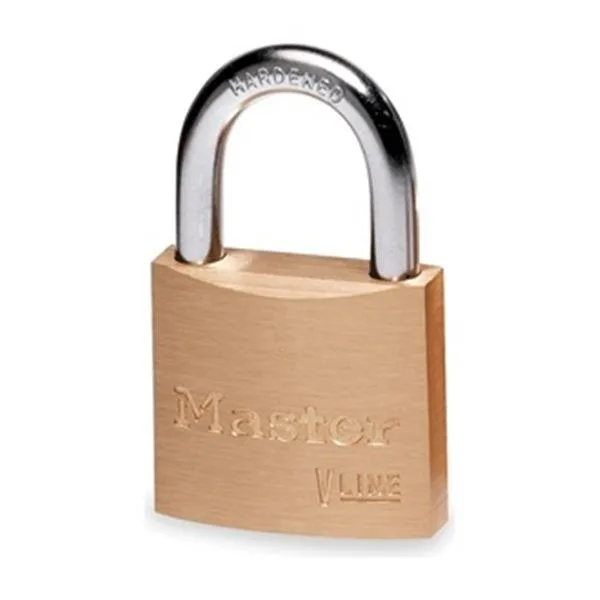Gold brass rectangular padlock with steel shackle keyed alike 2341