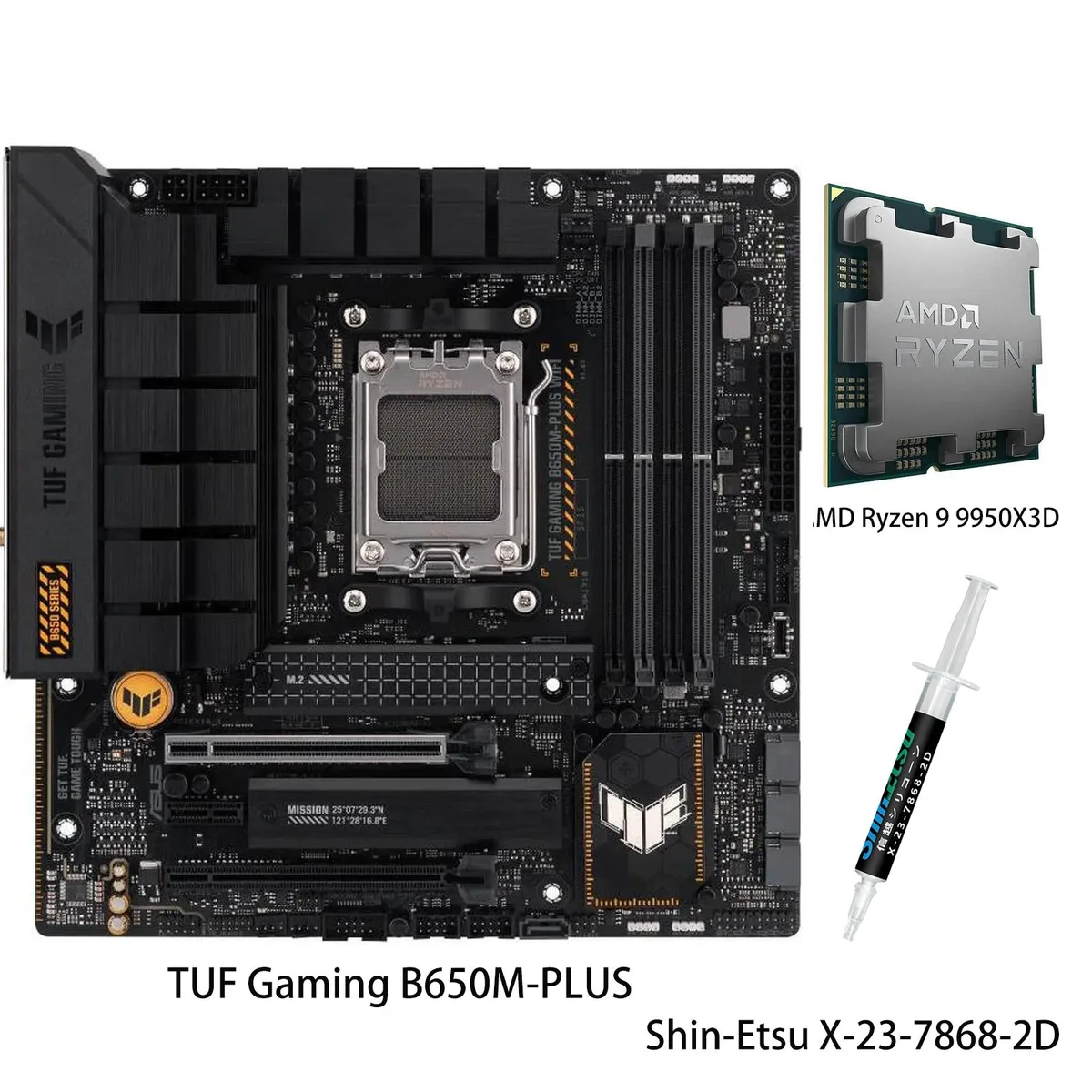 ASUS ASUS TUF Gaming B650M-PLUS + Ryzen 9 9950X3D AMD Motherboard &amp; CPU Combo — product photo