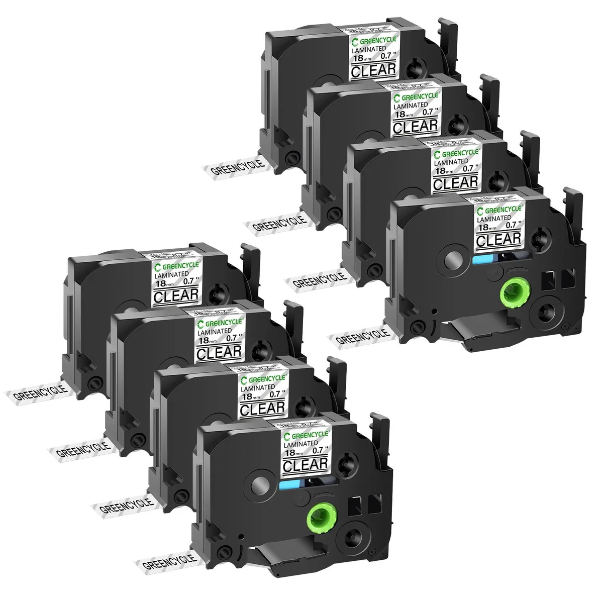 GREENCYCLE GREENCYCLE TZe-141 18mm Black on Clear Label Tape 8 Pack — product photo