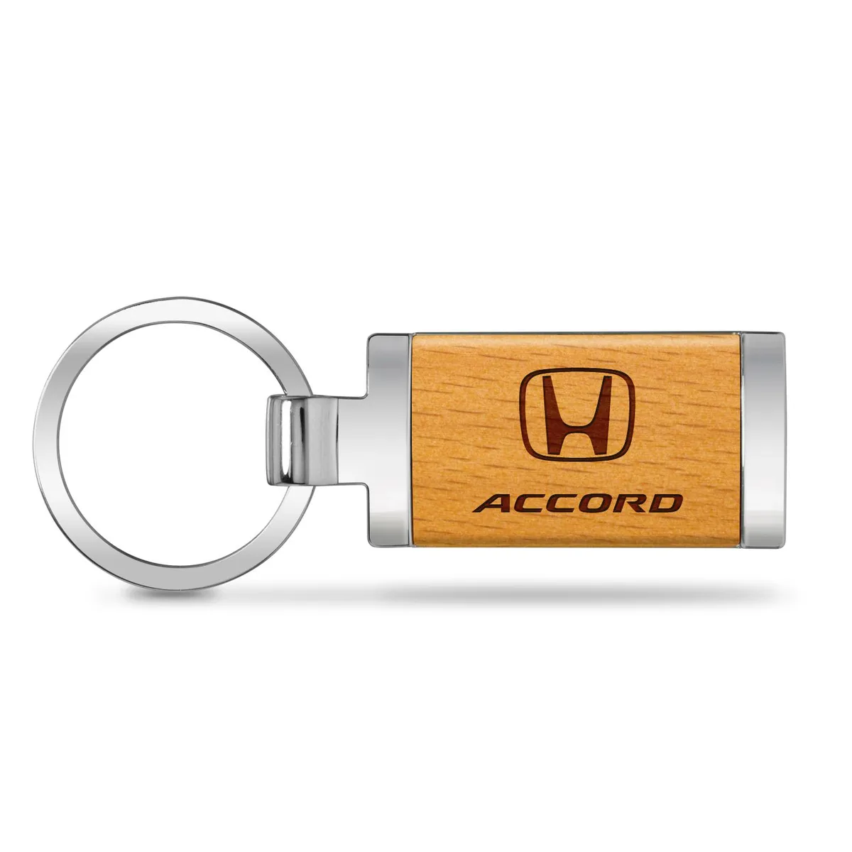 iPick Image, LLC iPick Image, LLC Honda Accord Laser Engraved Maple Wood Chrome Metal Trim Key Chain — product photo
