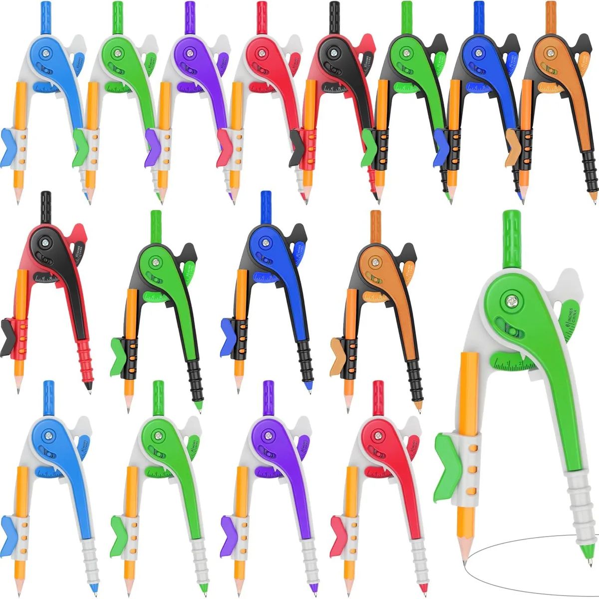 Learning Resources 16 Pack Math Compass Set 5.74 inch Plastic Multicolor Educational Supply — product photo