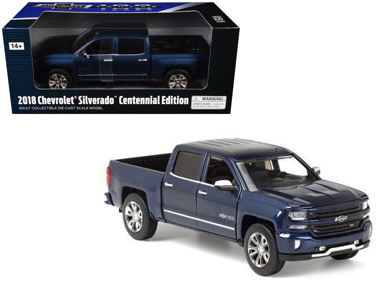 MOTORMAX MOTORMAX 2018 Chevrolet Silverado LTZ Centennial Edition Blue Metallic 1/27 Diecast Truck — product photo