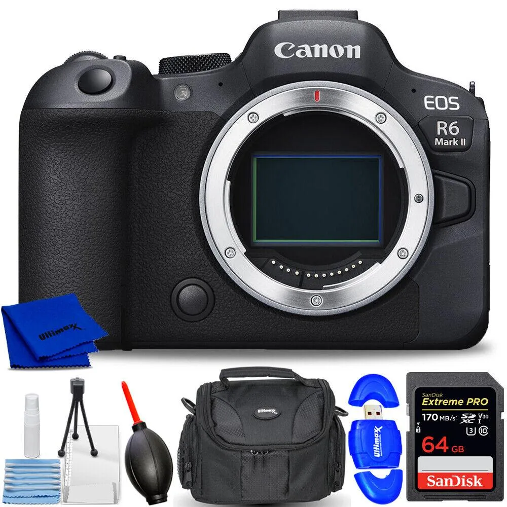 Canon International Canon International EOS R6 Mark II 5666C002 7PC Accessory Bundle compact mirrorless camera — product photo