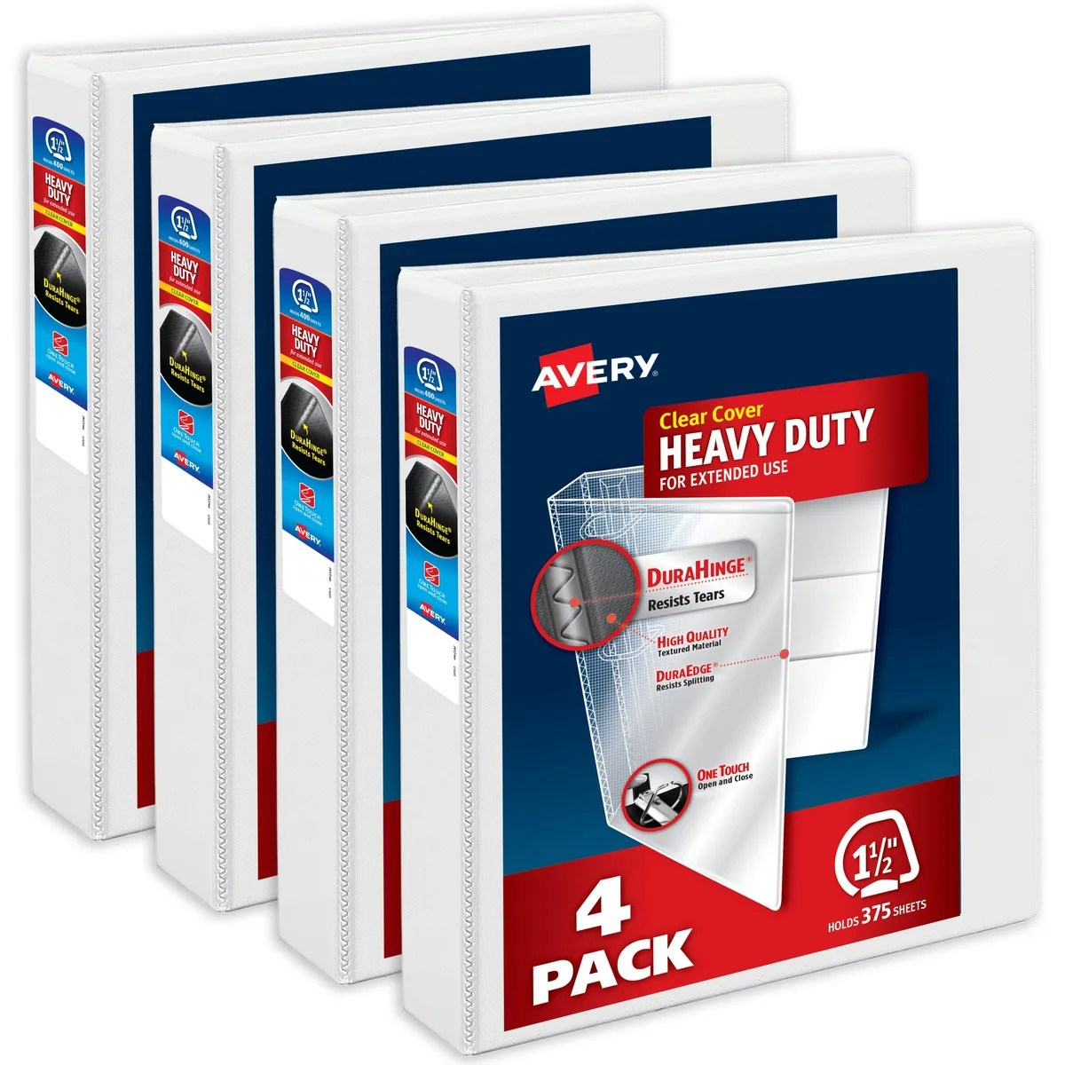 Avery Avery Heavy-Duty View Binders 1.5" Slant Rings White 4ct 79781 — product photo