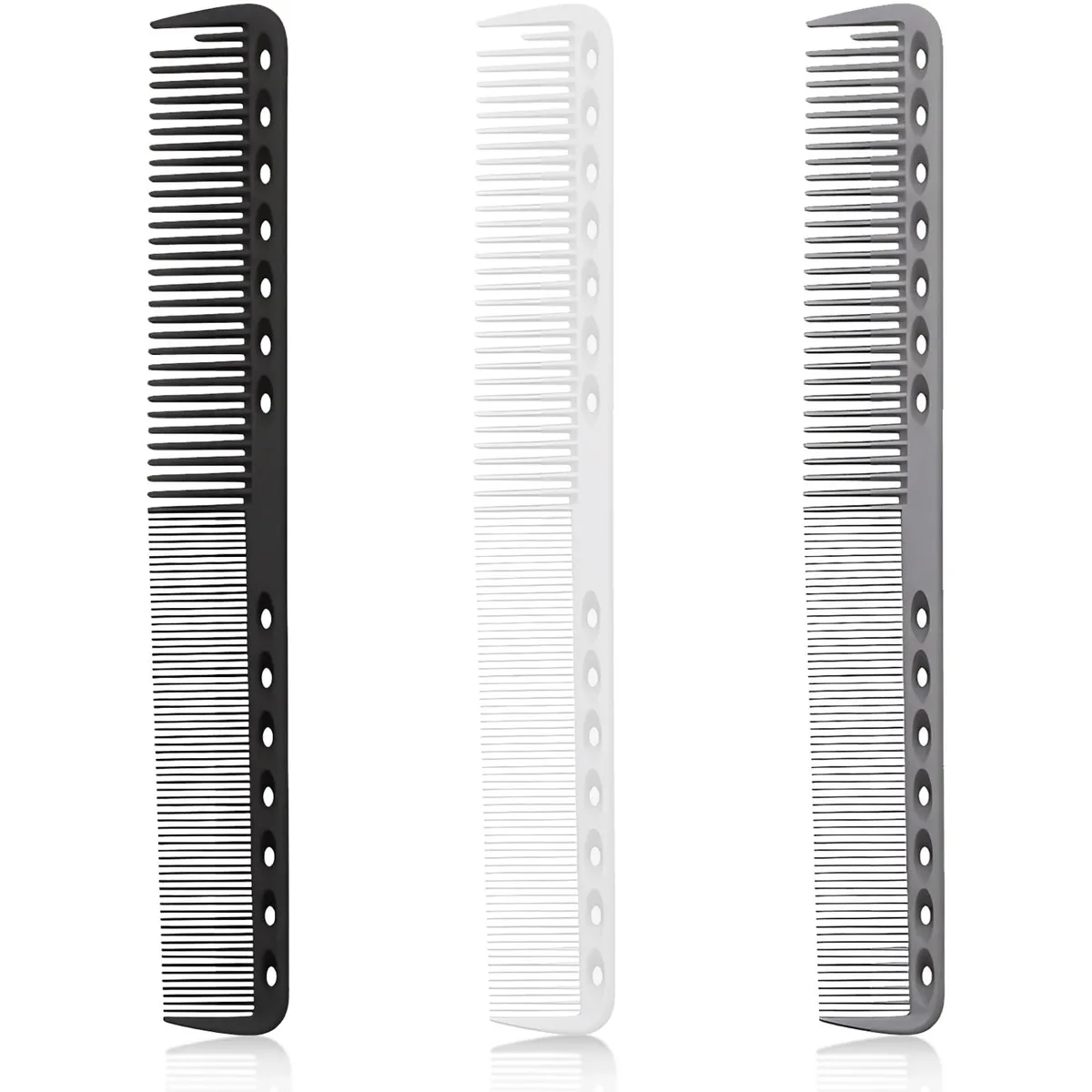  3-Piece Carbon Fiber Salon Hairdressing Comb Set - Black, Grey, White — product photo