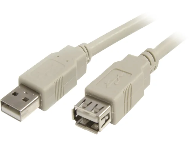 Beige USB 2.0 extension cable with male and female Type A connectors, 10 ft