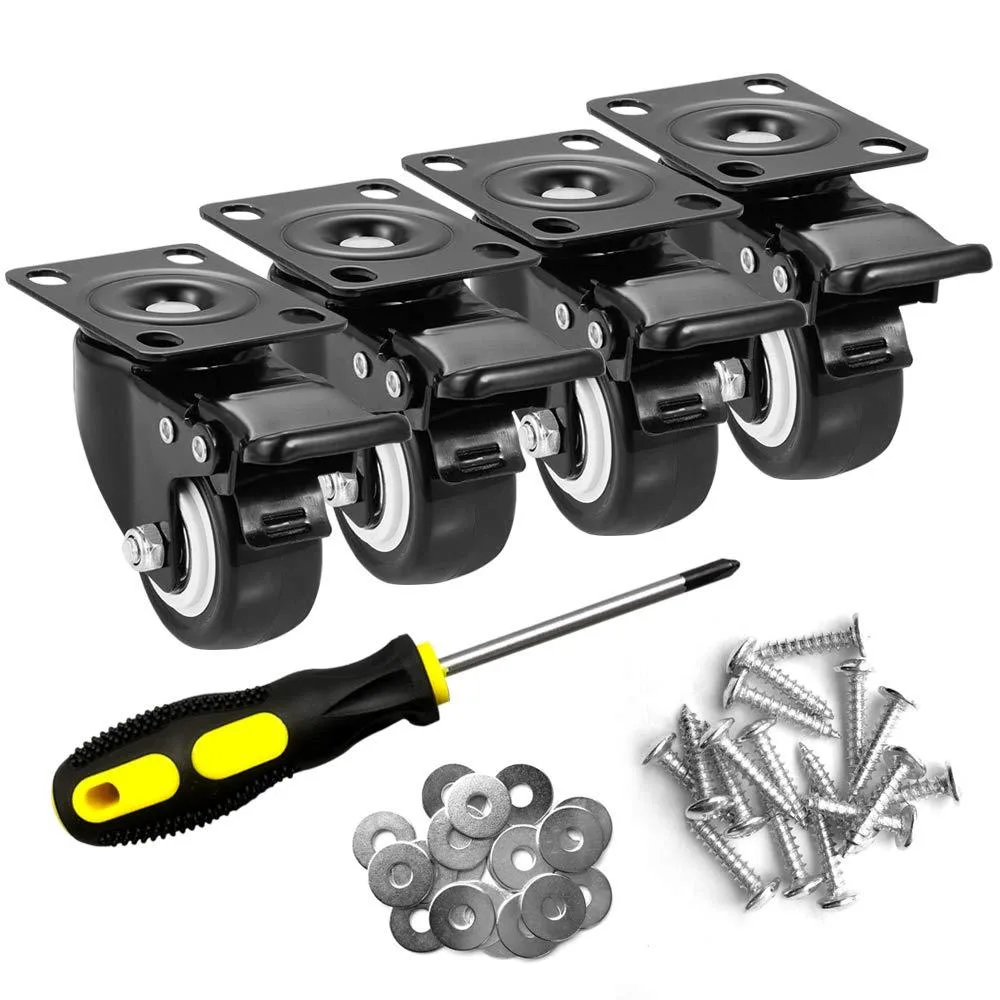  Metra 2" PU Swivel Plate Casters Set of 4, 150 lb each, 450 lb total, Black — product photo