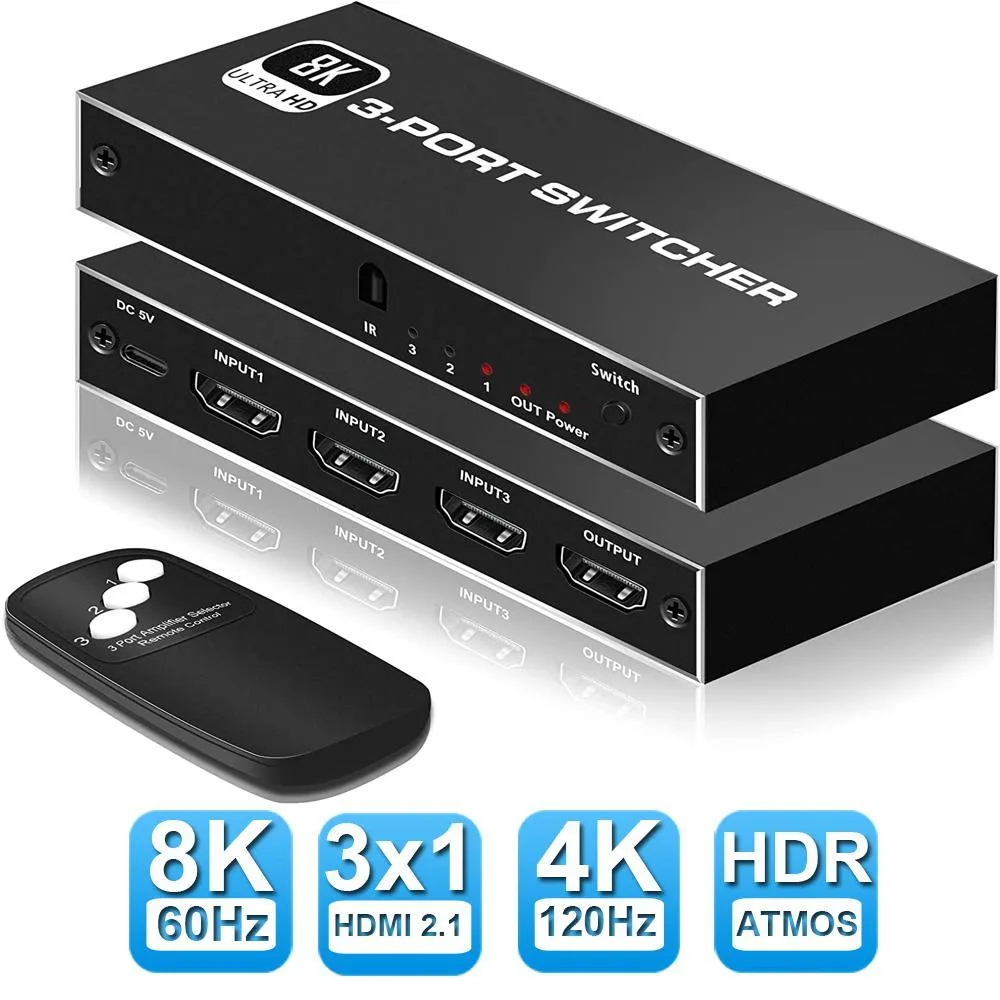 WRIARICH WRIARICH OZ8Q3-3 8K HDMI 2.1 Switch 3x1 48Gbps Black — product photo