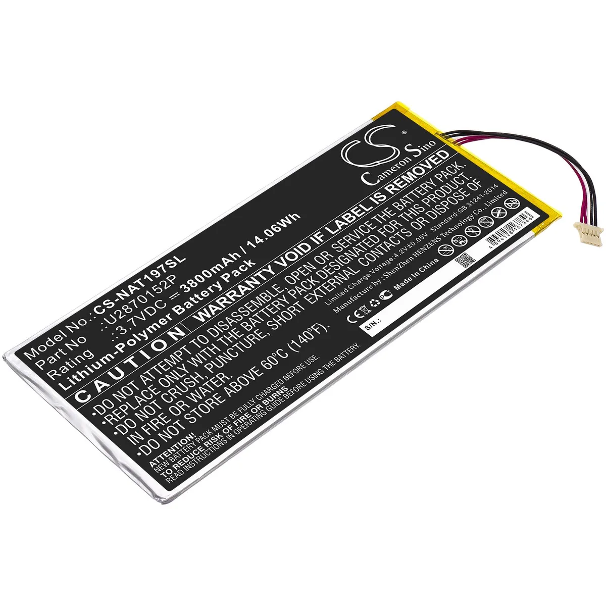 Cameron & Co Cameron & Co DS-CS-NAT197SL 3.7 V 3800 mAh Li-Polymer battery — product photo