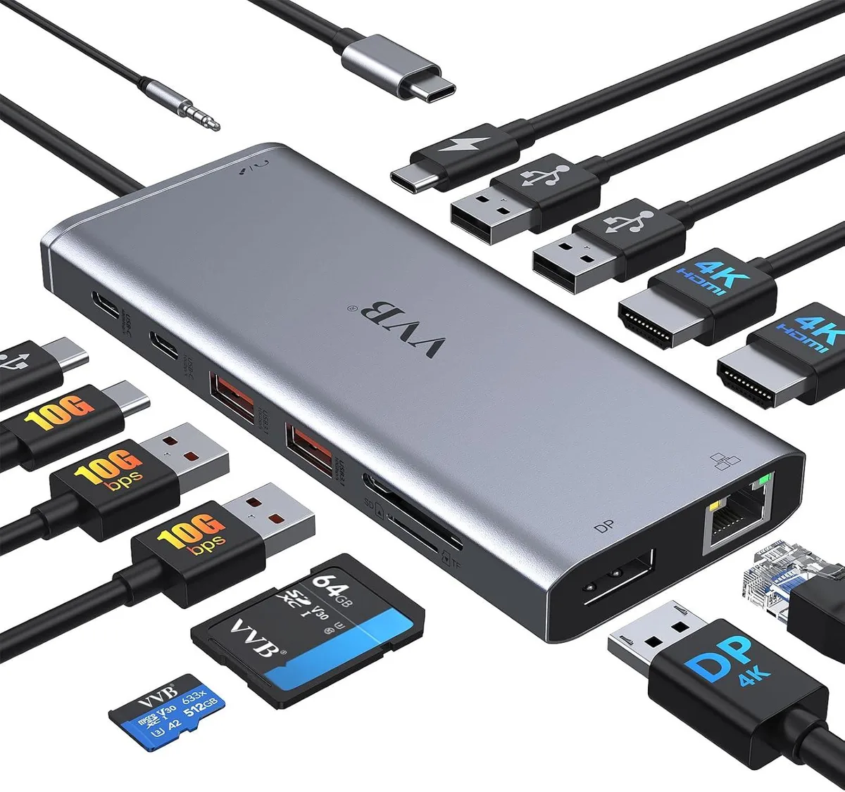 FLEANE FLEANE 14-in-1 USB-C Docking Station Dual 4K HDMI DP Ethernet 100W PD — product photo