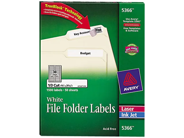 Avery Avery 5366 labels, white, 1500 per box — 商品写真