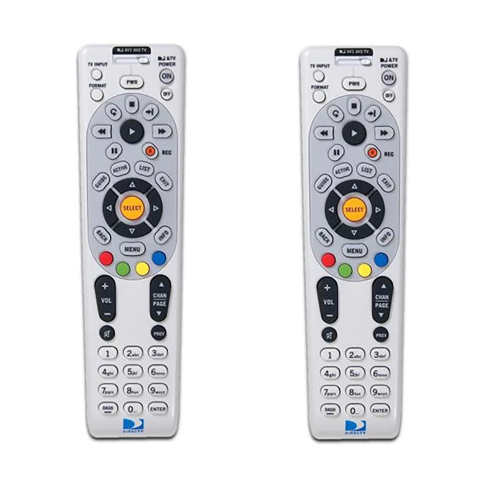 Two white DIRECTV RC66RX universal remotes side by side