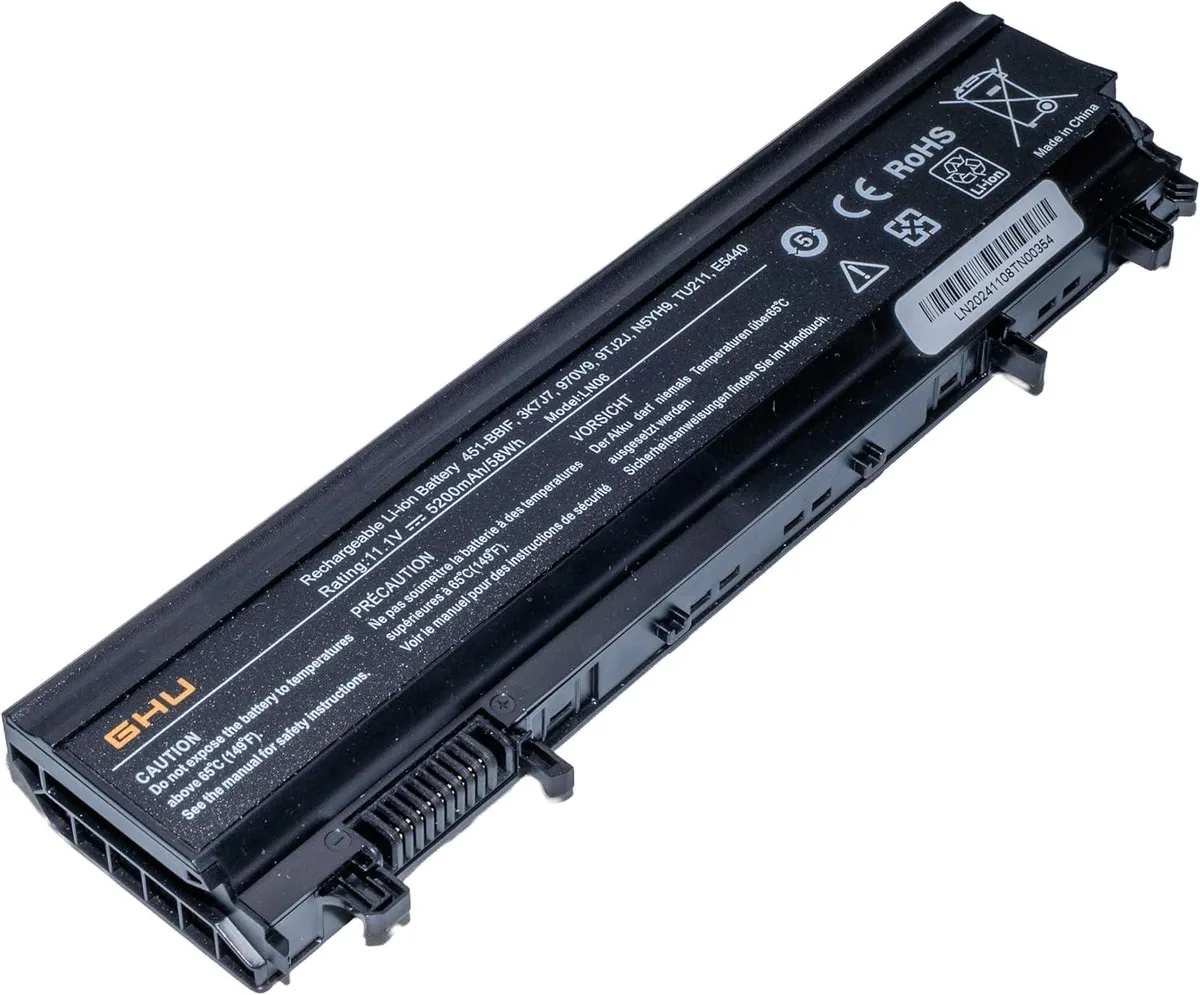 Rectangular black laptop battery pack with label showing 58Wh 11.1V