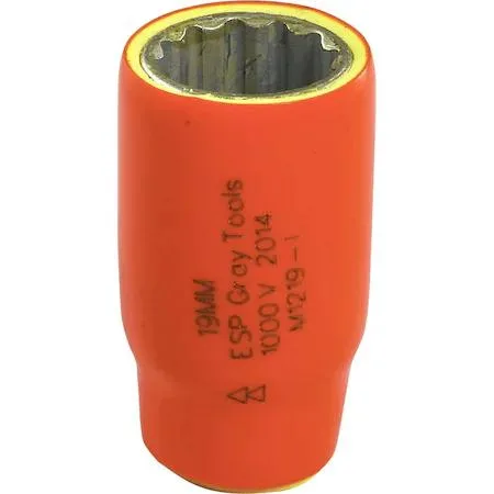 Gray Tools 19mm 12-point 1/2" drive insulated socket with orange and yellow layers