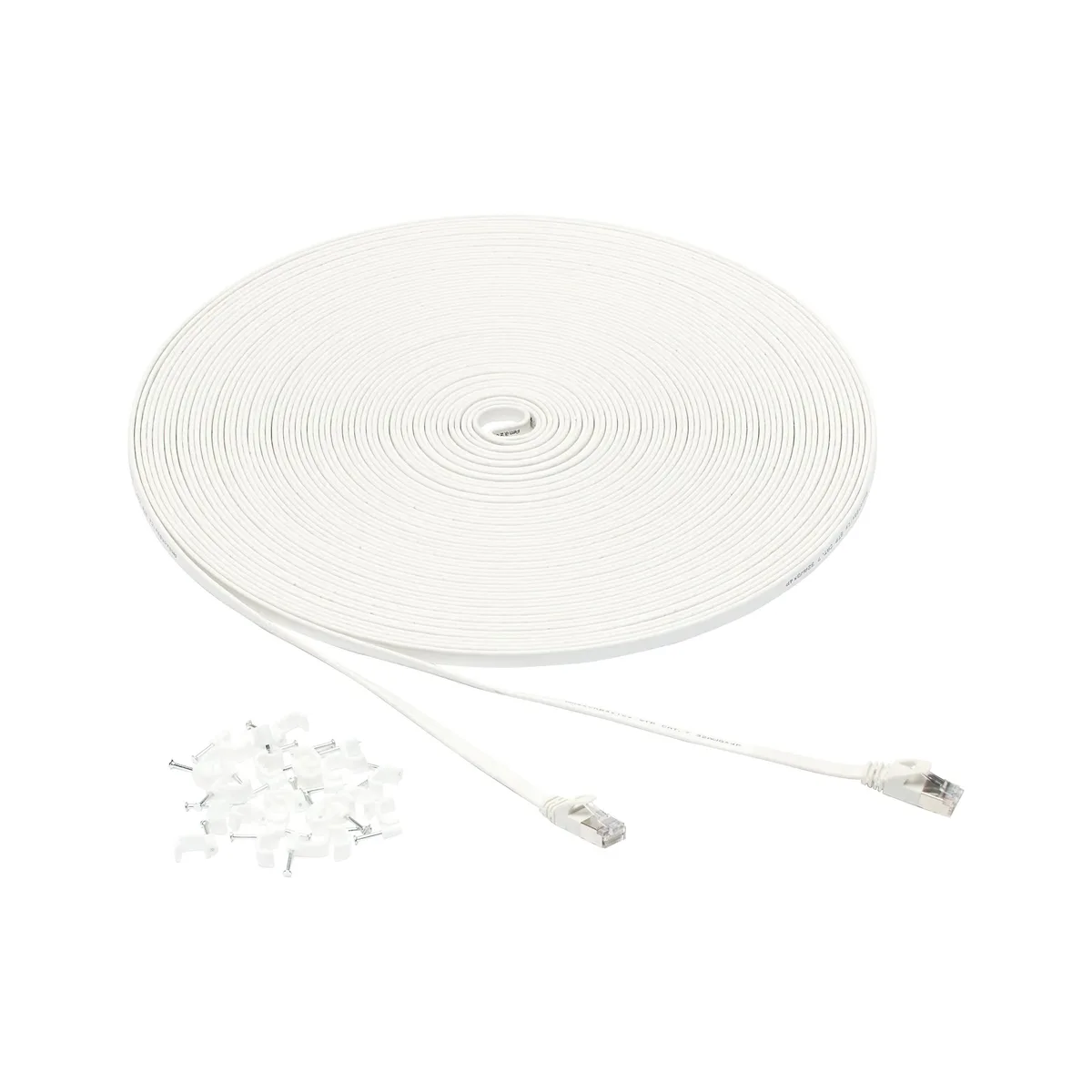  Amazon Basics Cat 7 Flat Ethernet Cable 100 Foot White 600MHz 25 Nails — product photo