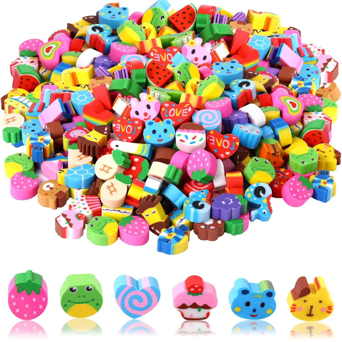  JUNEBRUSHS 150 Mini Erasers Animal Shapes 3.5×7.2×7.7 cm — product photo