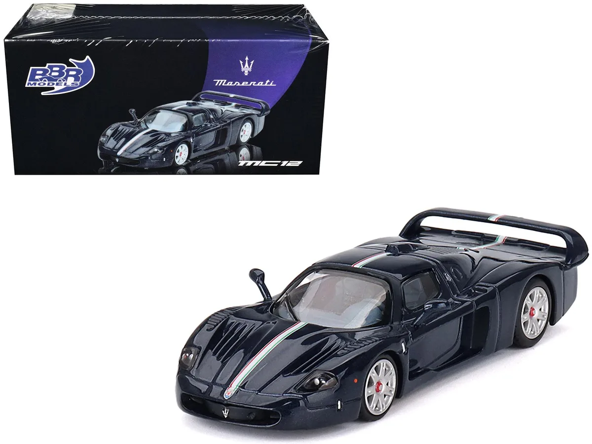 BBR BBR Maserati MC12 Stradale Blue Metallic White Stripe 1/64 Diecast Car — product photo