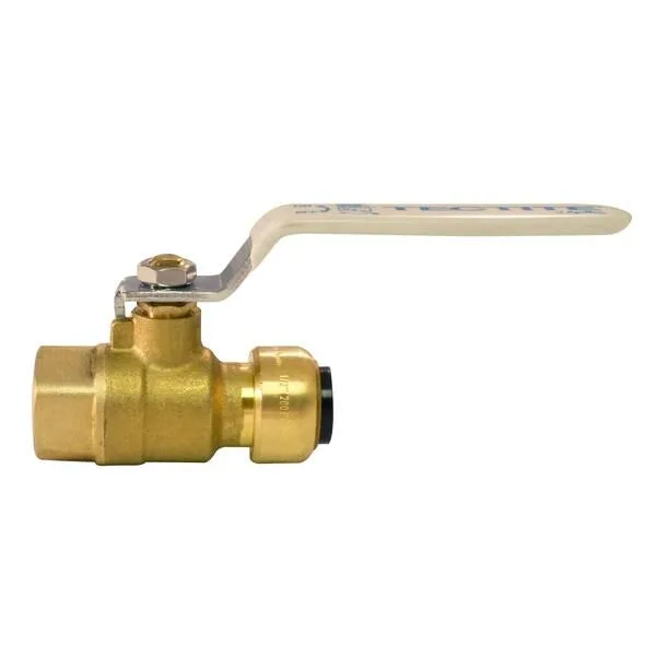 Half-inch brass ball valve with push-to-connect and female pipe thread ends