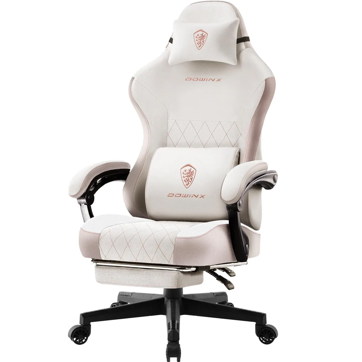 Dowinx Dowinx LS-6650F gaming chair, beige fabric, pocket spring cushion, 90°-145° recline, 300 lb capacity — product photo