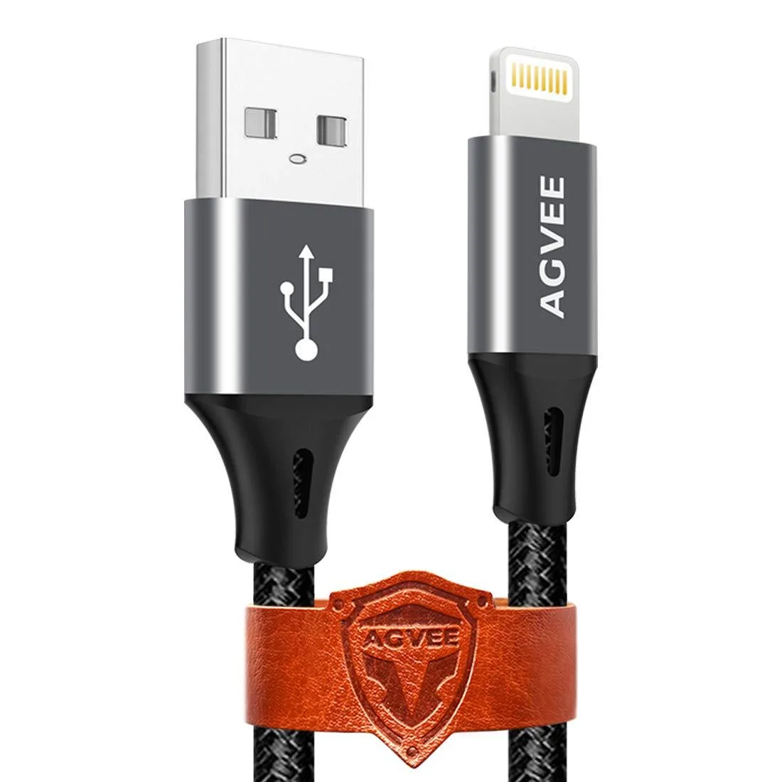 Two dark grey 15‑foot Lightning cables with nylon braid and aluminium plugs