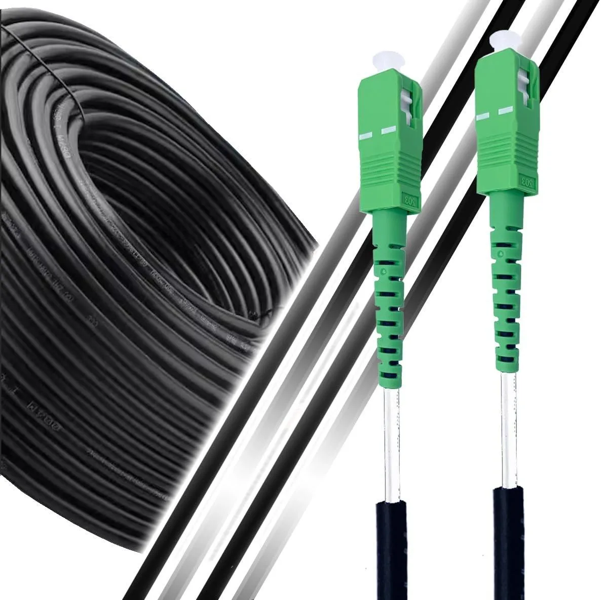 Black 5.0 mm fiber cable with SCA connectors on both ends, 50 m length