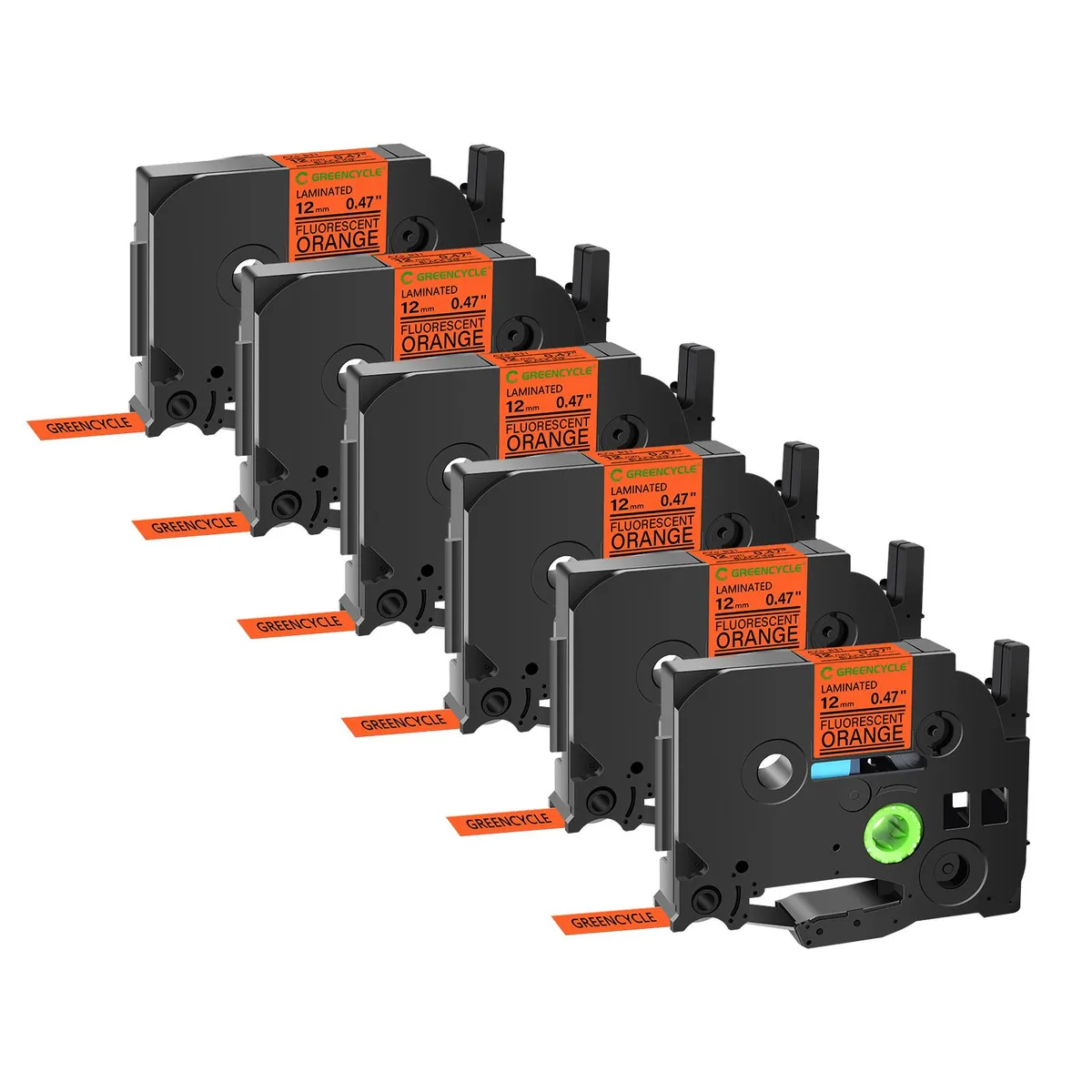 GREENCYCLE GREENCYCLE TZe-B31 12mm Black on Fluorescent Orange label 6 pack — product photo