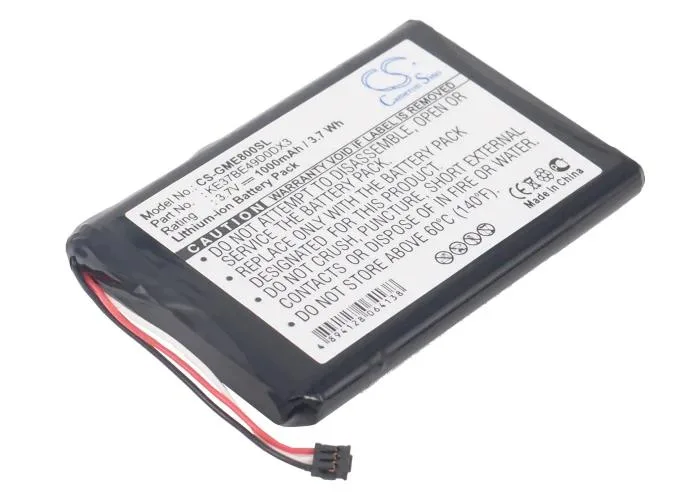 Small rectangular lithium-ion battery pack with black plastic casing and gold contact terminals