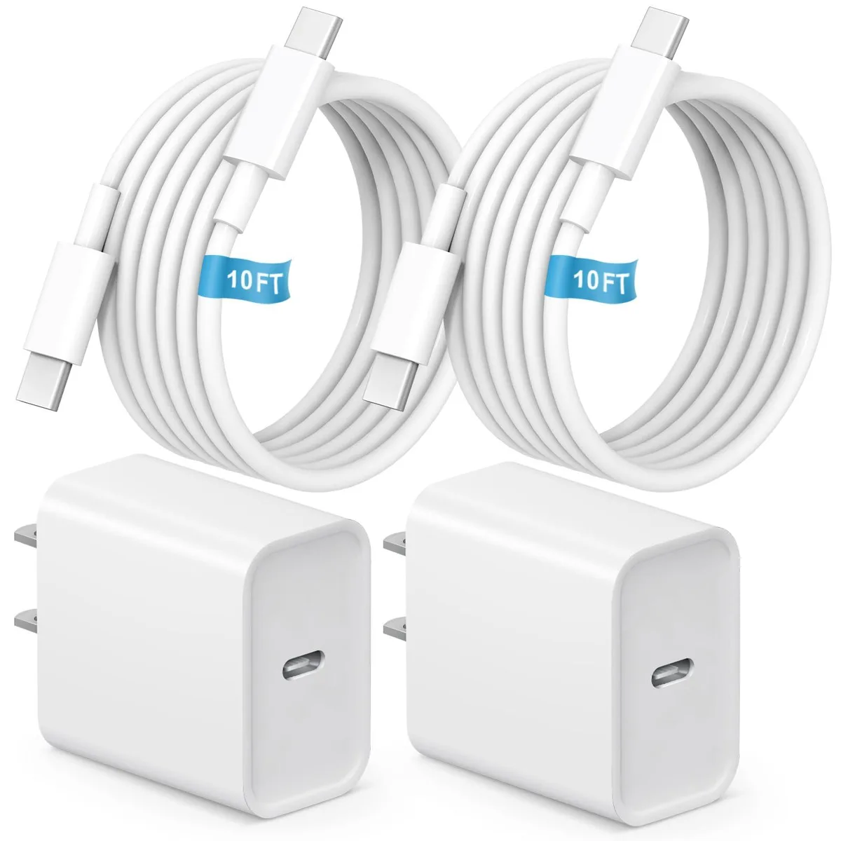 No Sew No Sew 2×10 ft USB-C cable + 20 W charger White — product photo