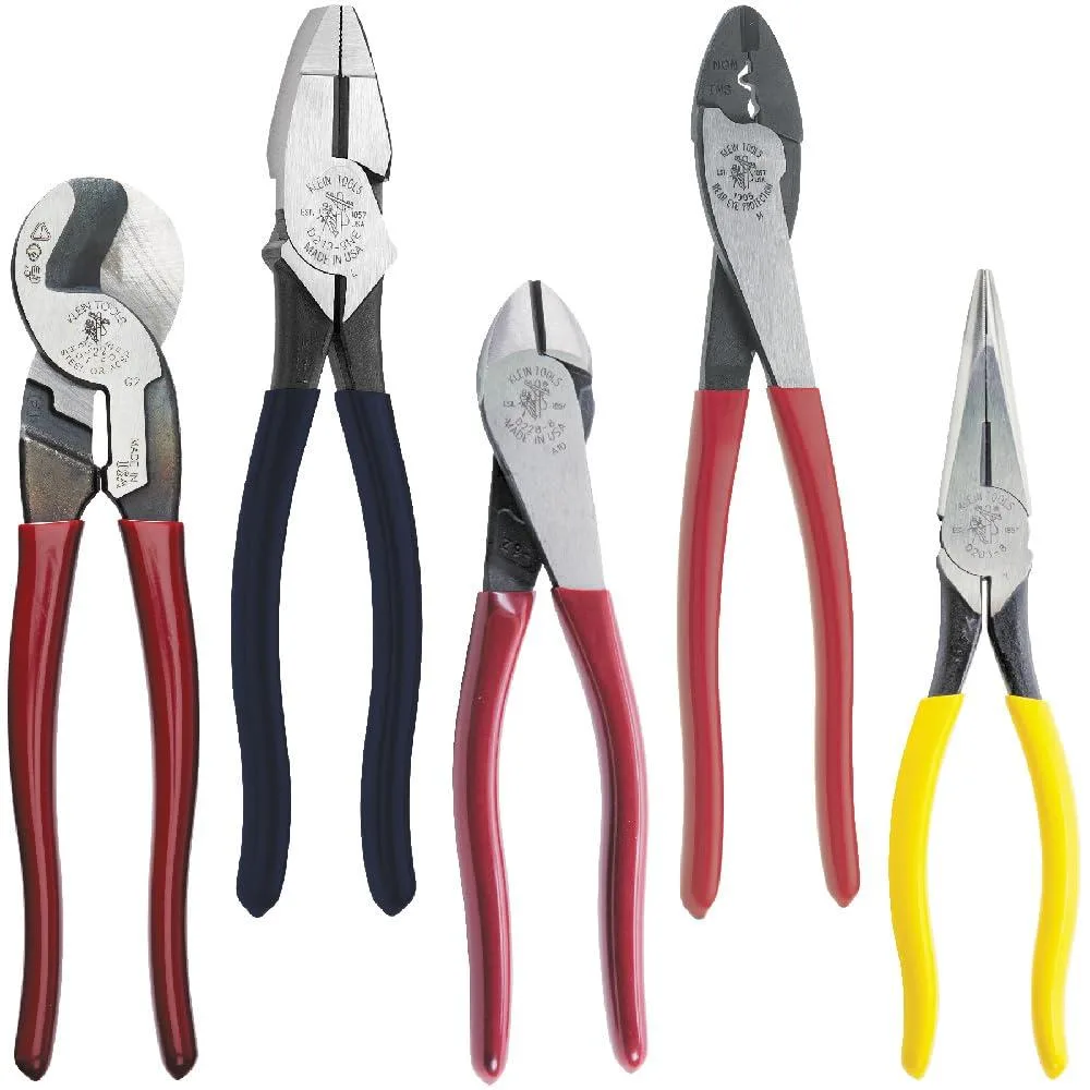 Five-piece plier kit with blue-dipped handles, USA-made