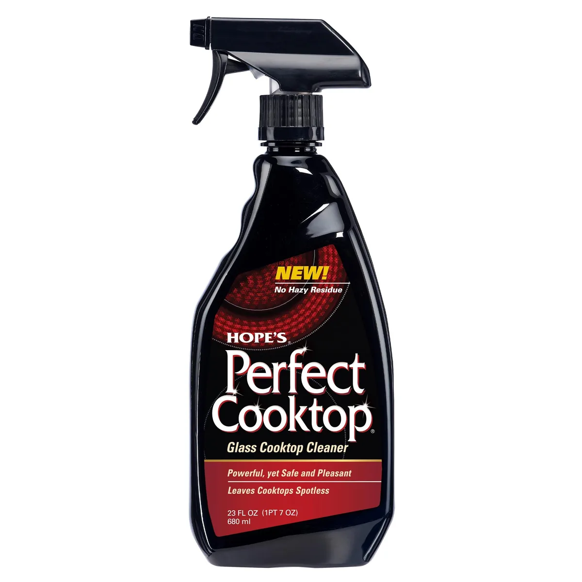 White 23 fl oz spray bottle with trigger nozzle, Hope's Perfect Cooktop Spray label visible