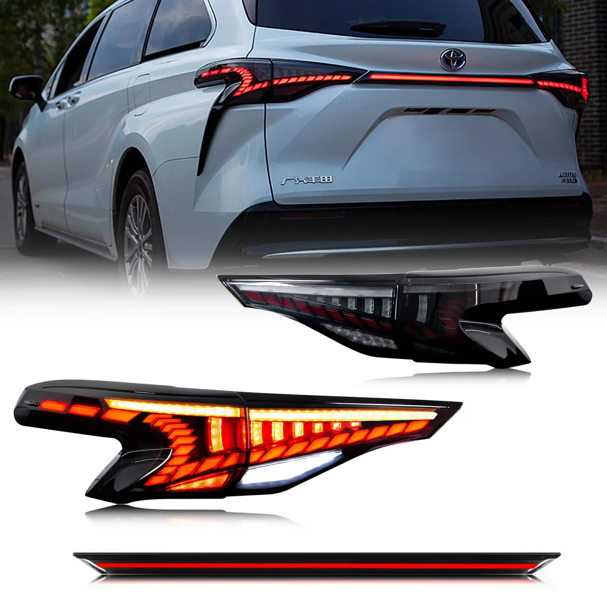 inginuity time inginuity time LED Tail Lights &amp; Middle Lamp Toyota Sienna 2021-2023 V2 Black — product photo
