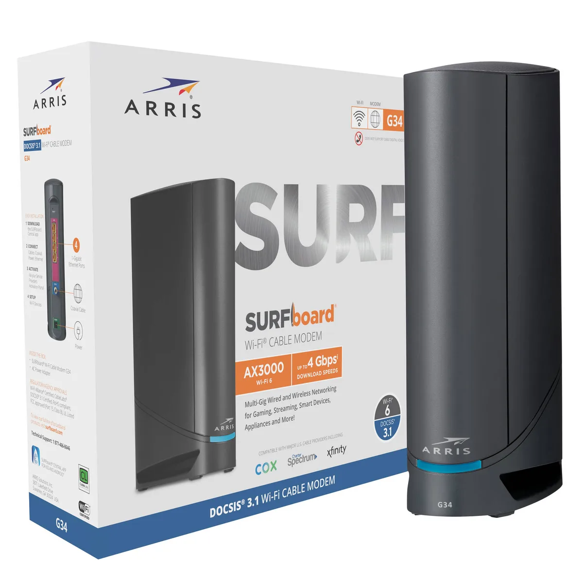 ARRIS ARRIS G34 DOCSIS 3.1 Cable Modem Wi-Fi 6 AX3000 4 Ports — product photo