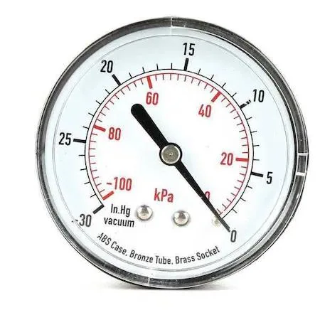 Round commercial vacuum gauge with black ABS case and clear acrylic lens