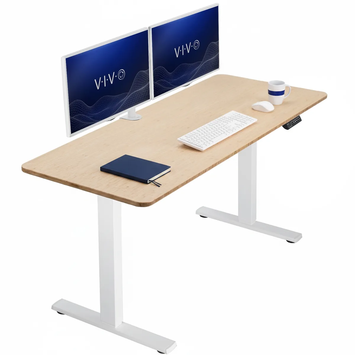 VIVO VIVO Electric 60 x 24 Stand Up Desk Bamboo Top White Frame — product photo