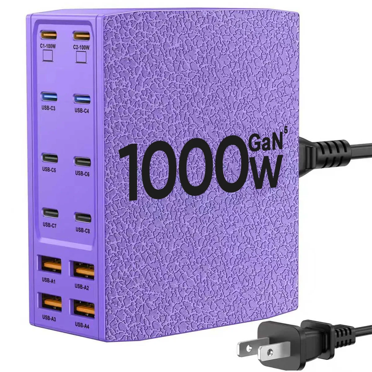  SAIPKYGS M12 12-Port USB Charger 1000W Dual 100W PD Purple — product photo