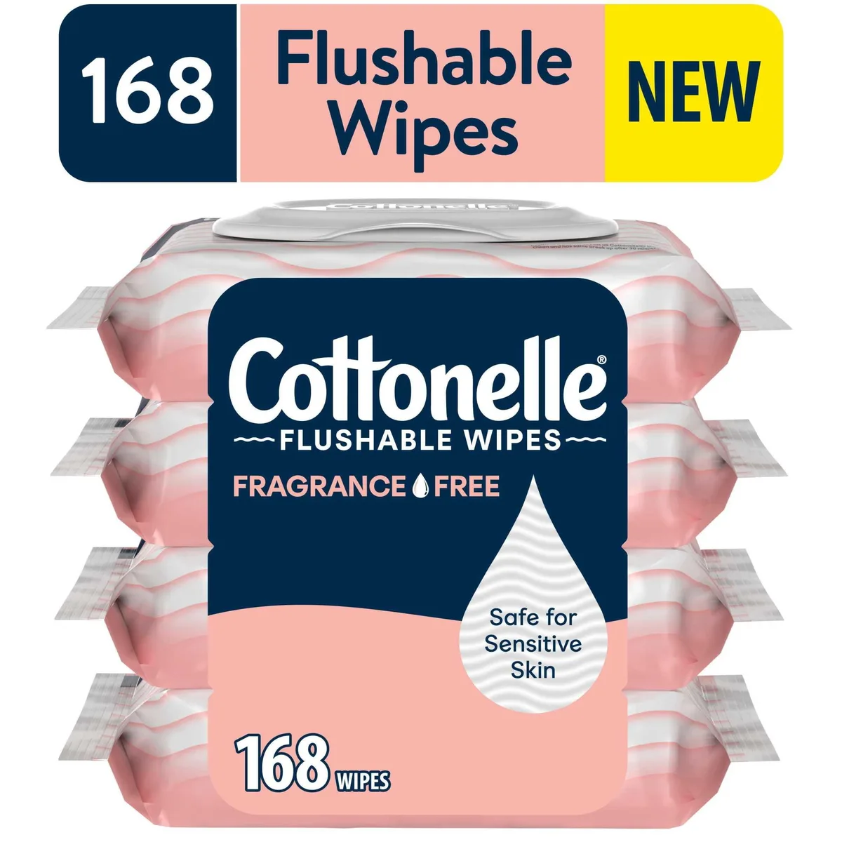 Cottonelle Cottonelle Fragrance Free Flushable Wet Wipes, 4 Flip-Top Packs, 168 wipes — product photo