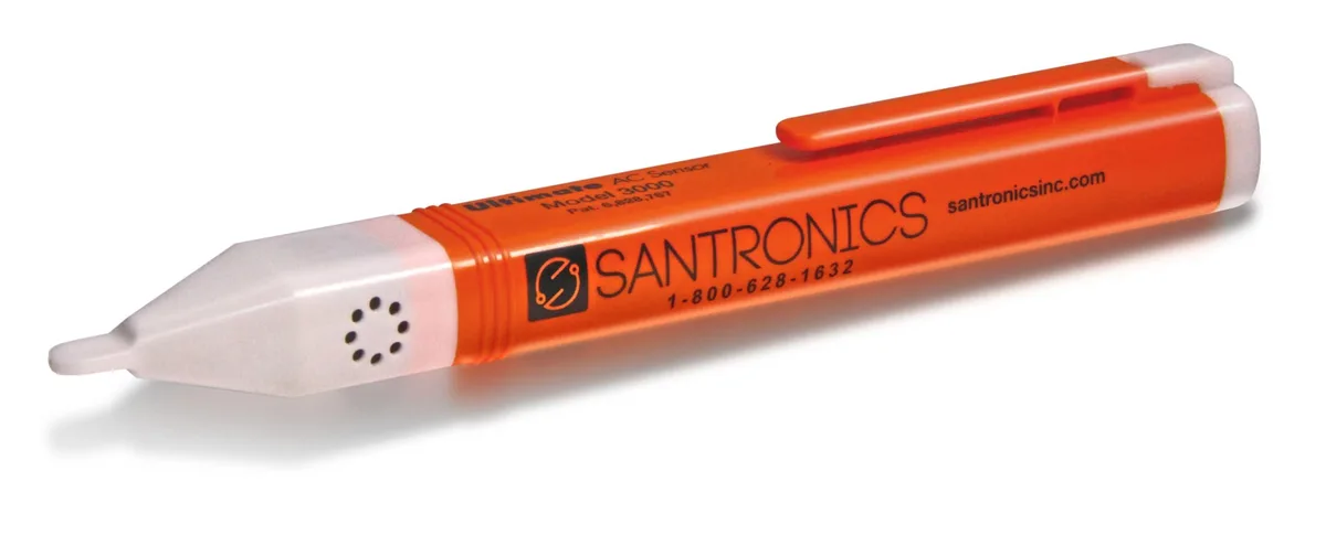Yellow pen-shaped voltage tester with pocket clip and LED tip